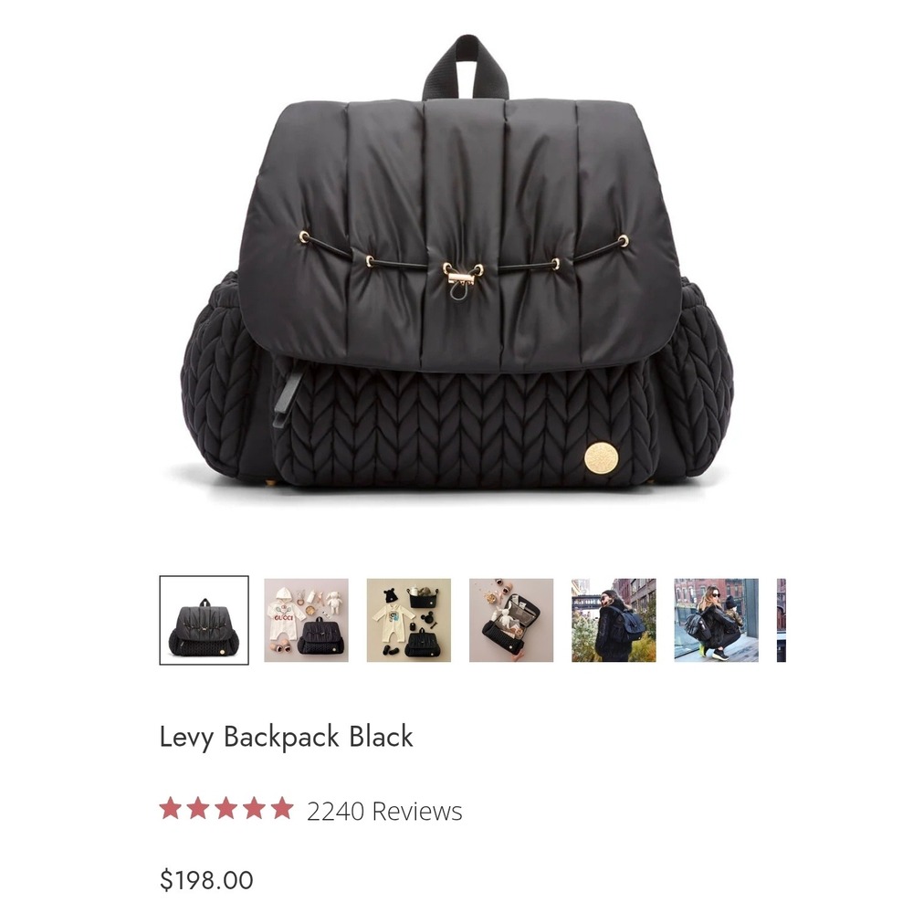 HAPP Levy Backpack Black Quilted Nylon Diaper Bag with Changing Pad
